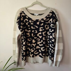 White birch Leopard Print Sweater - Black and Beige xl